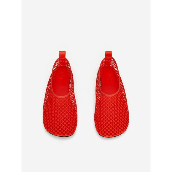 Arket Red Fishnet Ballet Flats Euro Size 39 US 8.5 Sheer See Through Round Toe - Picture 1 of 16
